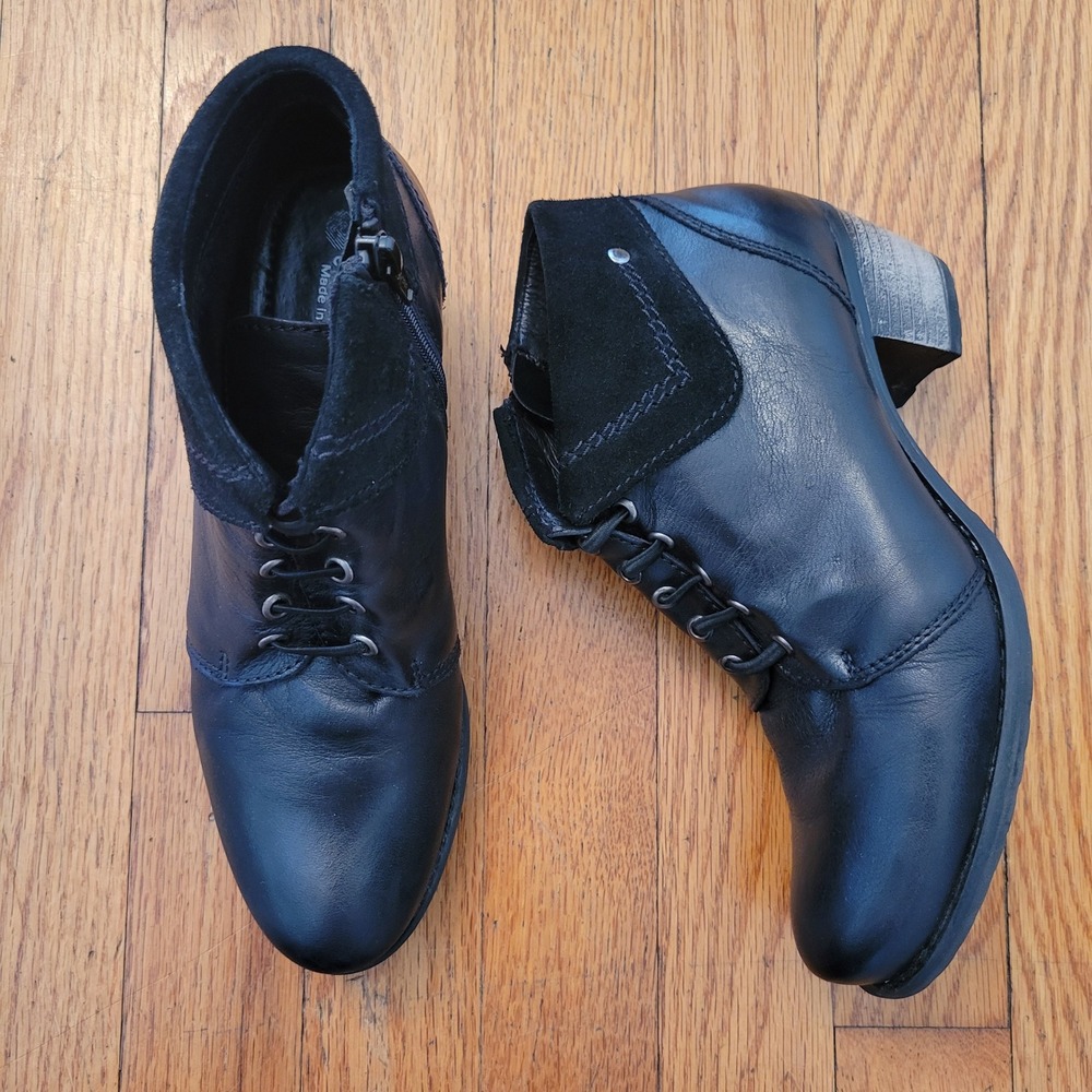 Eric Michael FARAH 6.5 7‎ Black Leather Suede  Side Zip Ankle Boots 37